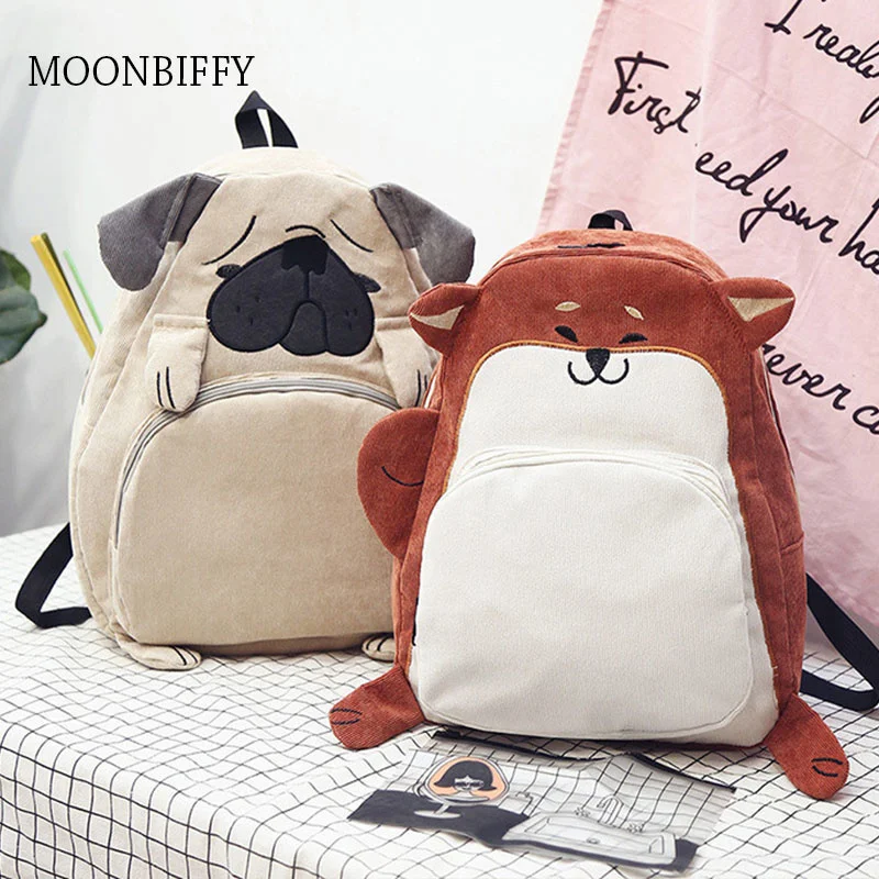 

Japanese Cute Animal Pug Bag Original Cloth Backpack of Junior High School Students Autumn Schoolbag Female Gift