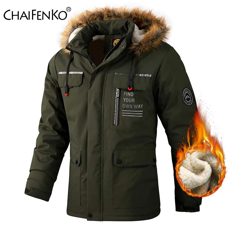 

Мужская теплая парка с флисовой подкладкой, черная ветрозащитная куртка с капюшоном и меховым воротником, Классическая Повседневная куртка для зимы, 2023