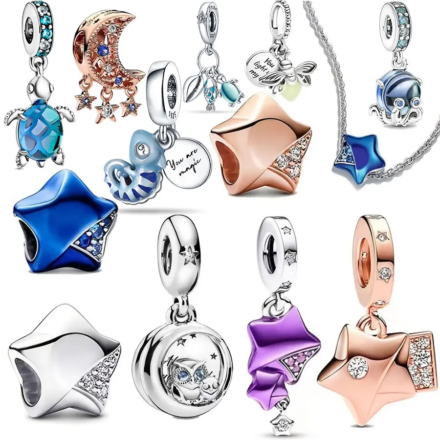 100% S925 pure silver ocean creature chameleon charm beads suitable for Pandora original bracelet DIY jewelry making |