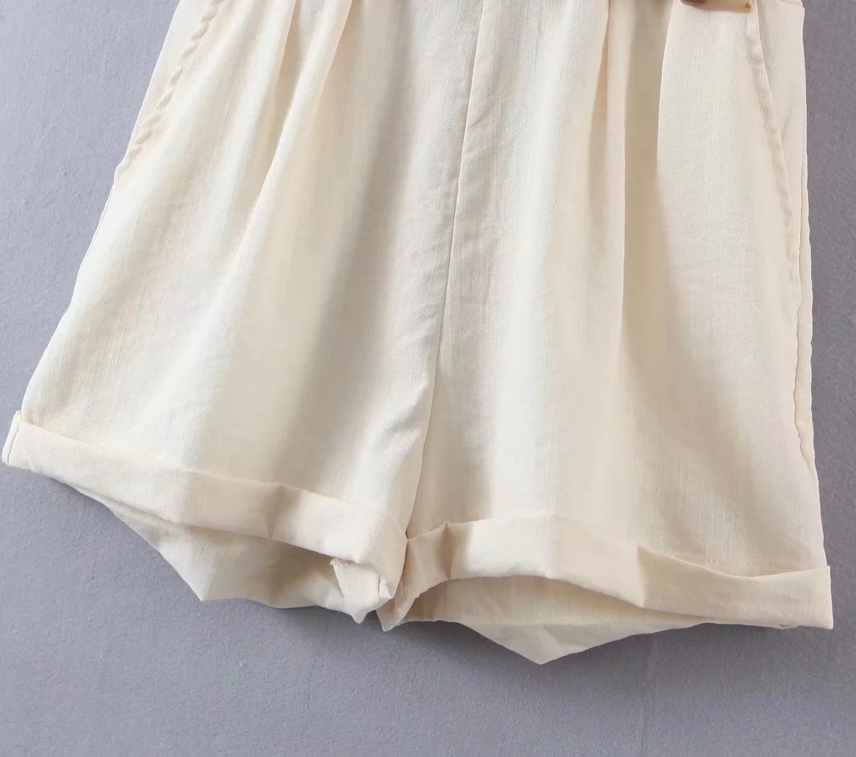 Jenny&Dave Summer Tank Tops Beach Playsuits Indie Folk High Street Notched Sashes Beige Color Retro Playsuits Women