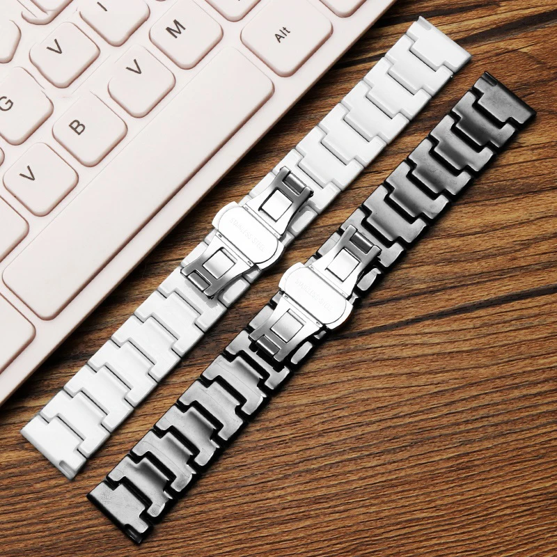 High Quality Ceramic Watch Band 14mm 16mm 18mm 20mm 21mm 22mm Black Flat Interface Ceramic Universal Strap Women Men  Bracelet