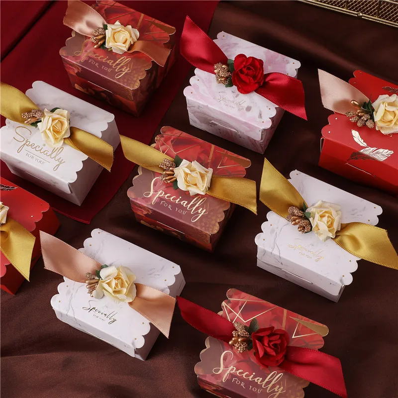 

30pcs/lot Red Flower Chocolate Box for Wedding Souvenirs for Guests Specially for You Printed Paper Dragees Box for Baptism