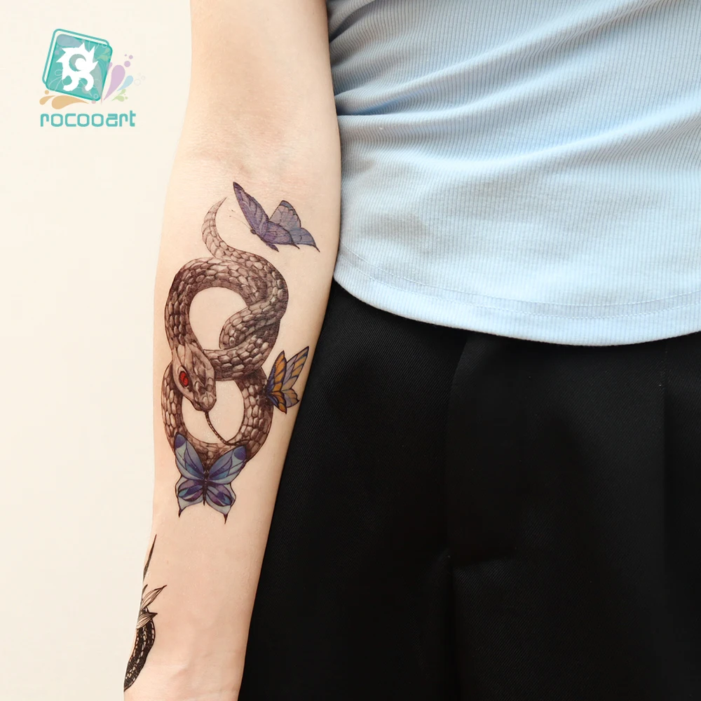Черная змея Временные татуировки наклейки для женщин и мужчин тело талия