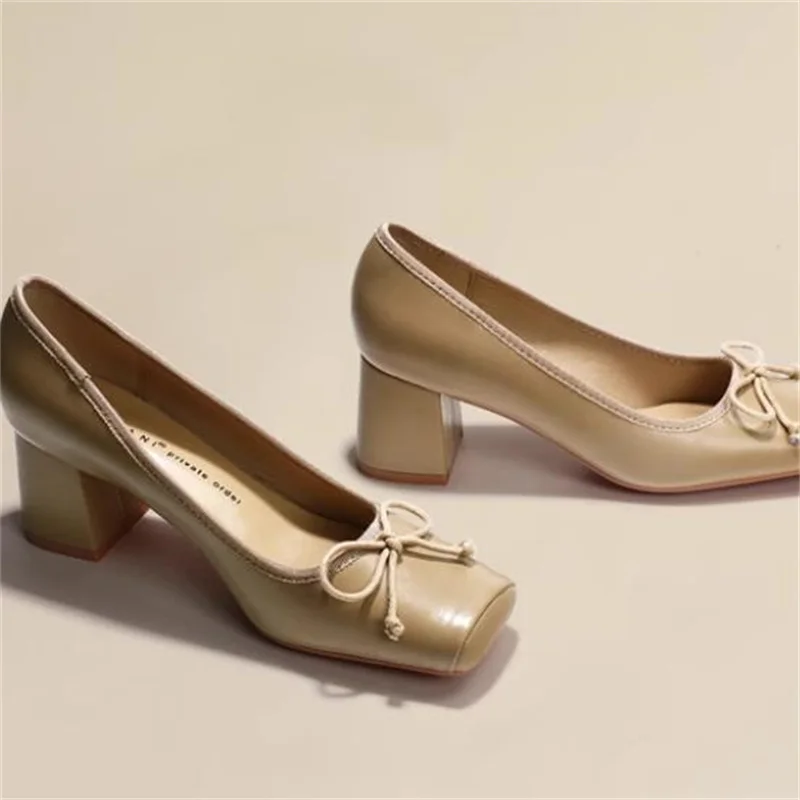Женские туфли с бантом-бабочкой кожаные туфли-лодочки на высоком каблуке