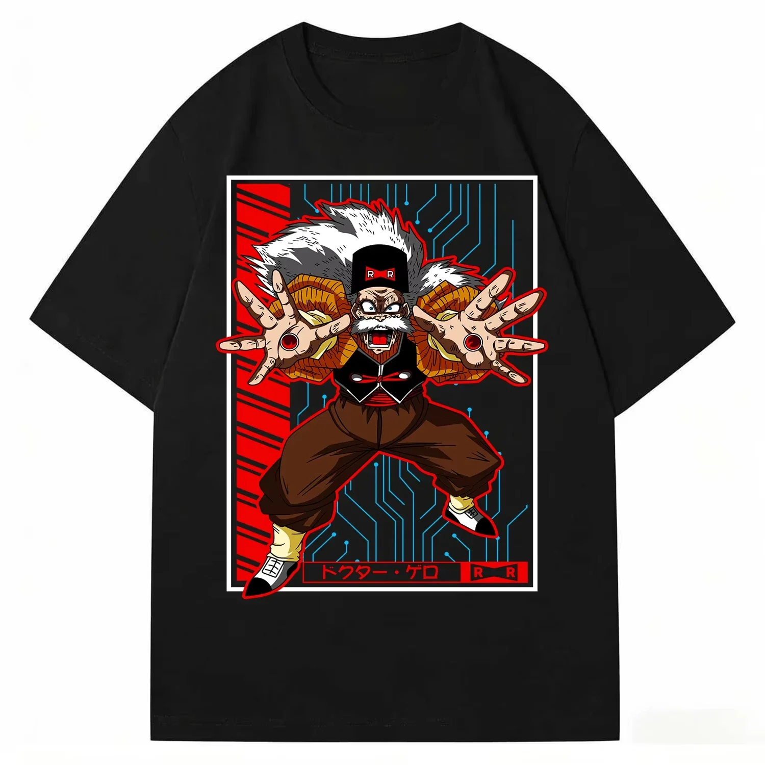Фото Винтажная мужская футболка Dragon Ball Dr. Gero Red Ribbon Army с принтом из чистого хлопка, летняя мужская футболка 2026, унисекс, высококачественная уличная одежда, футболка №2