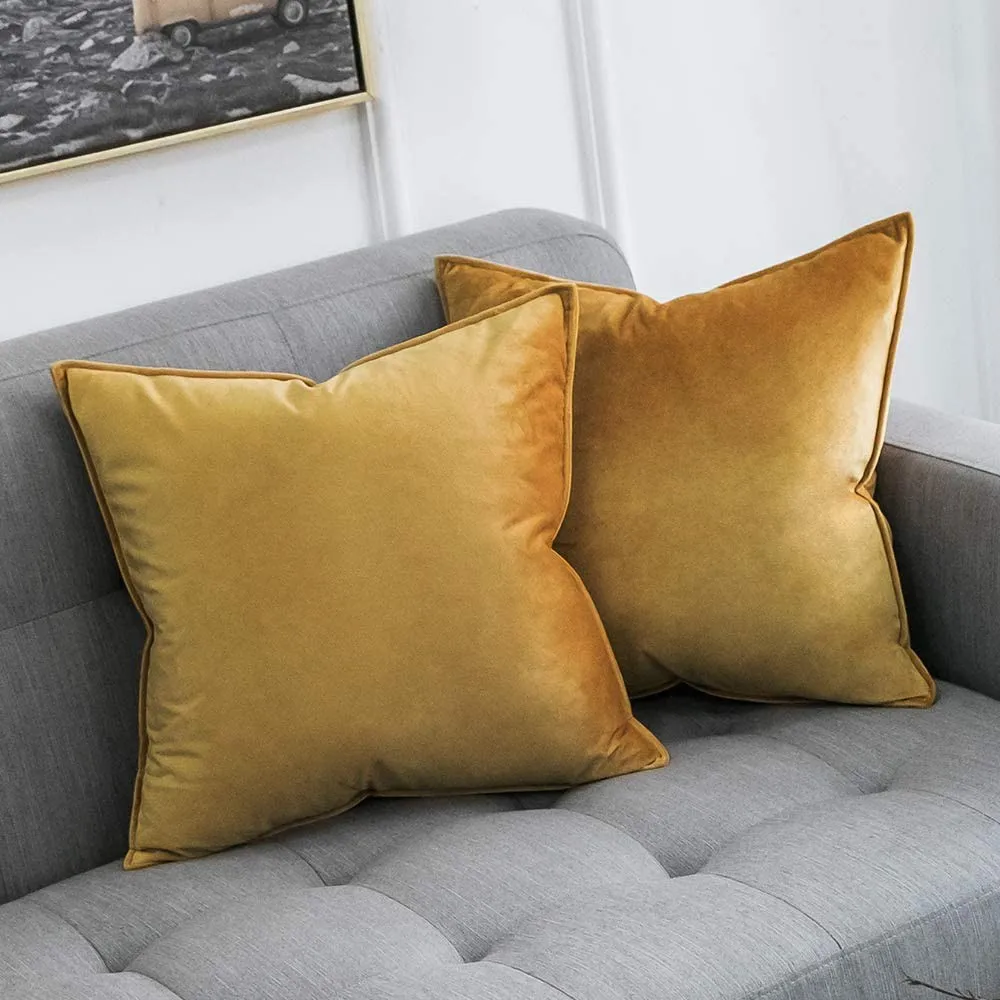 Decorative Velvet Throw Pillow Cover Soft Pillowcase Solid Square Cushion Case for Sofa Bedroom Car 45*45cm Gold