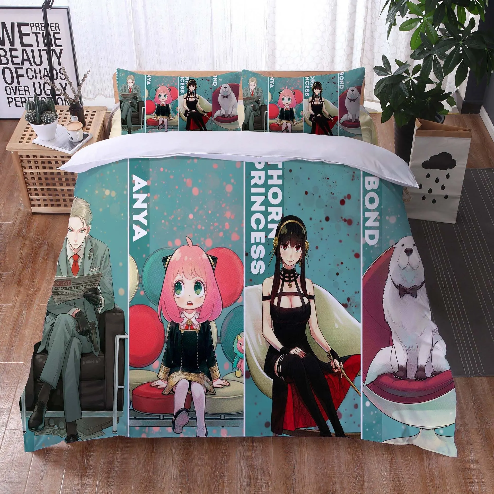 

Bedding Set 3Pcs Double Twin Full Queen King Adult Kids Bedclothes Quilt Cover Anime Spy Family Anya Duvet Cover Pillowcase