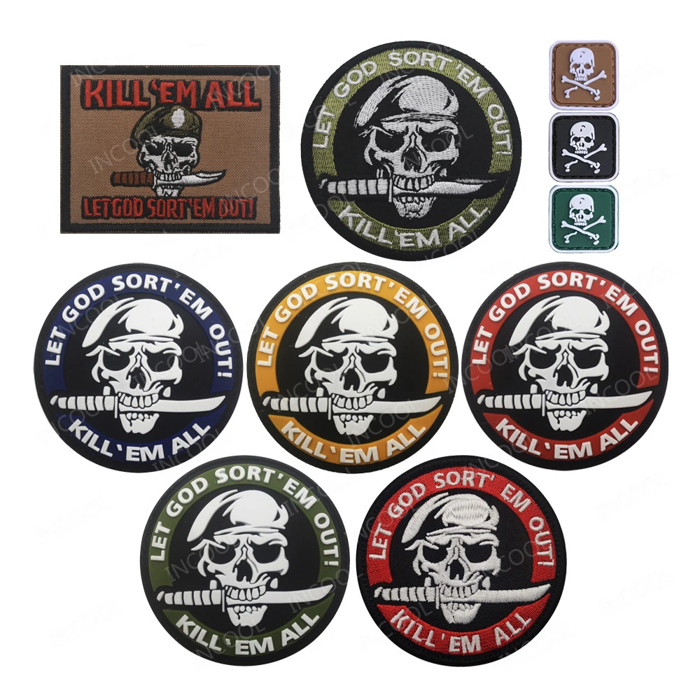 

3D PVC Rubber Skull Knife Embroidery Patch God Tactical Military Decorative Patches Emblem Appliqued Embroidered Badges Sticker