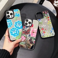 retro fashion flower butterfly mirror phone cases for iphone 13 12 11 pro max xr xs max 8 x 7 for woman anti drop soft cover
