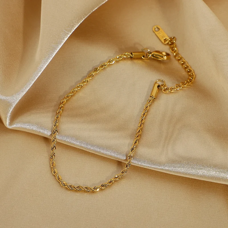 

Классическая веревочная цепочка, браслет, покрытый настоящим золотом 18 карат, Женские Ювелирные изделия