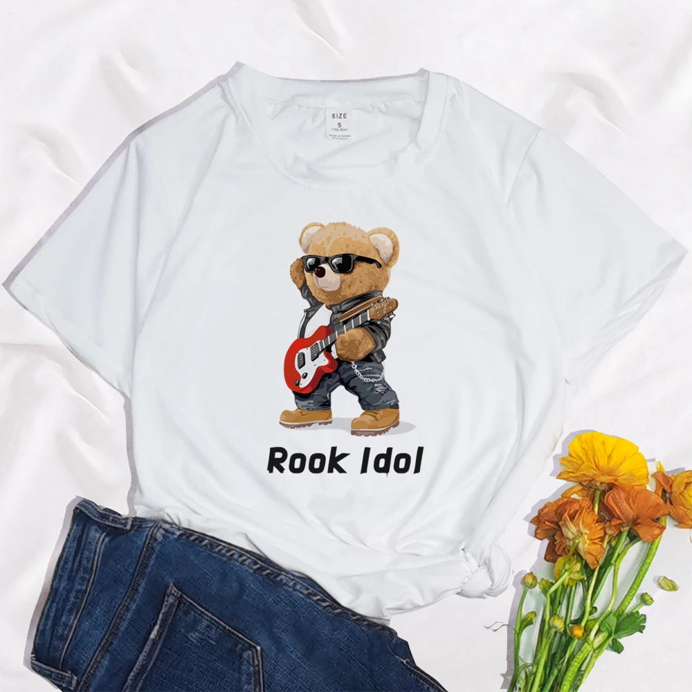 Женская футболка с принтом Love Yourself Bear Повседневная белая круглым вырезом и