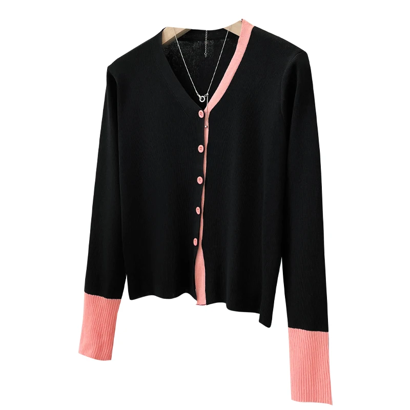 Элегантный осенний вязаный кардиган с v-образным вырезом лоскутный свитер
