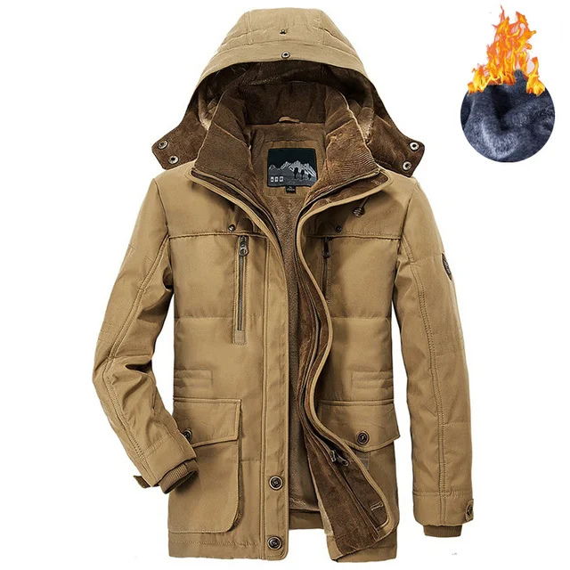 Men Parka Outdoor Jacket Leisure Velvet Thick Warm Coat Waterproof Fleece Hooded Winter Jacket Men Hat Windbreakers