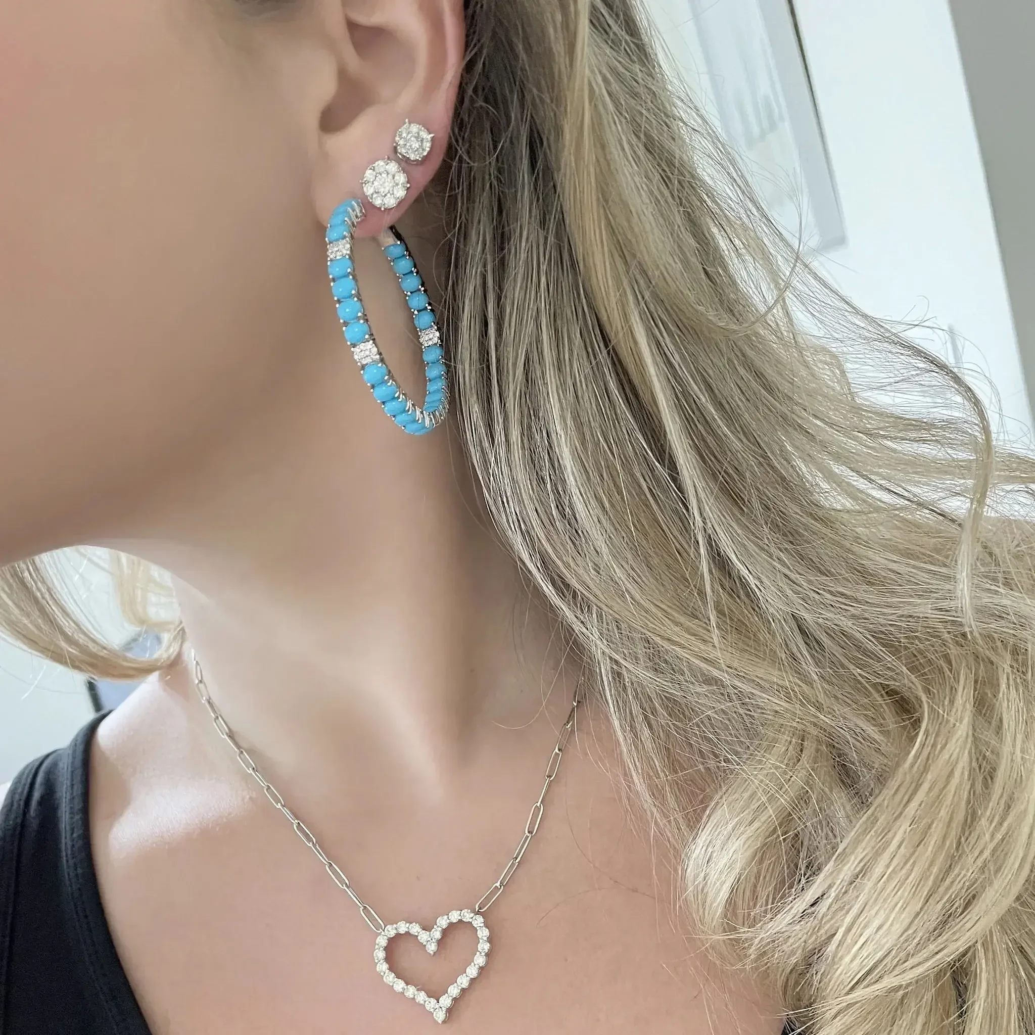 Серьги-кольца с бирюзой sdzstone 50 мм