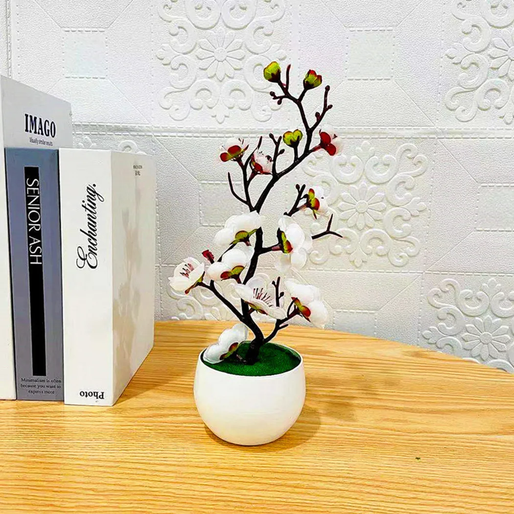 

1 Pcs Bonsai Silk Flowers Plum Artificial Potted Plants Blossoms Simulation Winter Plum Branch Vases Wedding Home Room Decorate