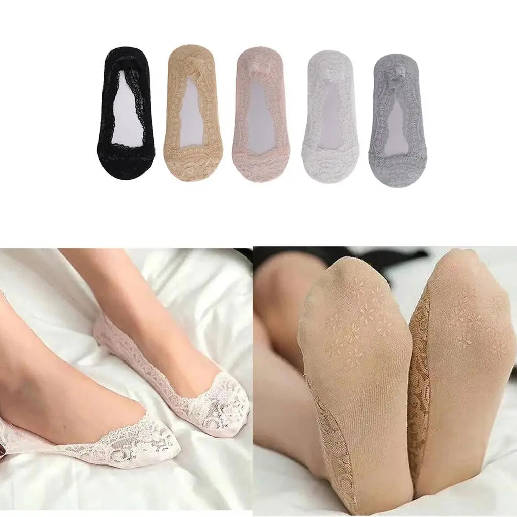 

2 Pairs Fashion Womens Lace Antiskid Invisible No Show Low Cut Hidden Socks