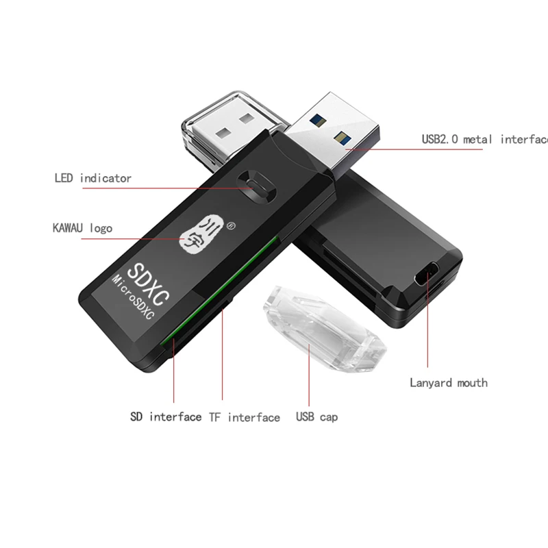 Фото Высокопроизводительное высокоскоростное устройство чтения карт USB 3.0/2.0 2-в-1 с поддержкой компьютера TF + SD, камеры для планшета, ноутбука, установки в автомобиле №2