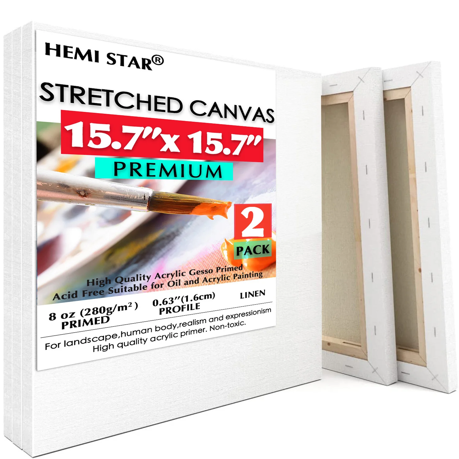 

2 Pack Stretched Canvases for Painting Linen Blank Canvas 40x40cm-15.7x15.7in Blank Canvas Boards for Painting 8 oz Gesso-Primed