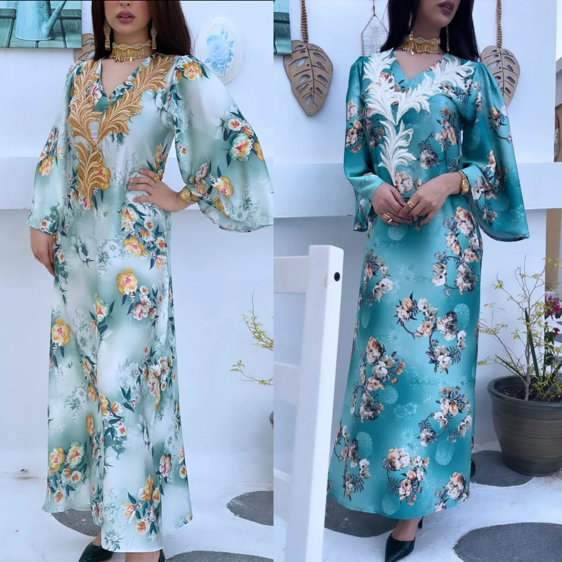

Ramadan Kaftan Women Caftan Marocain Jilbab Robe Femme Musulmane Floral Print Embroidery African Turkey Dresses Eid Mubarak Robe