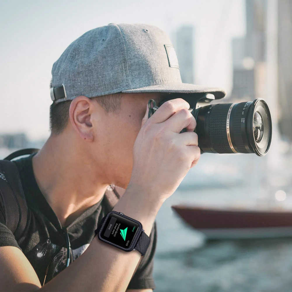 Ремешок из углеродного волокна для Apple Watch Series браслет наручных часов и бампер 45