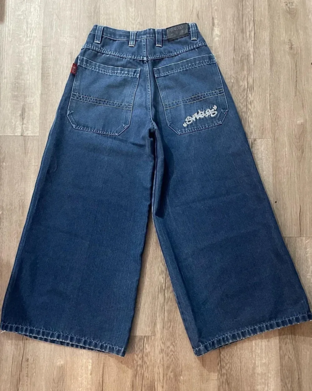 

Джинсы Y2k в стиле Харадзюку для мужчин и женщин, синие мешковатые джинсы в стиле ретро, с вышивкой букв, в стиле хип-хоп, новинка 2023, готические широкие брюки, уличная одежда