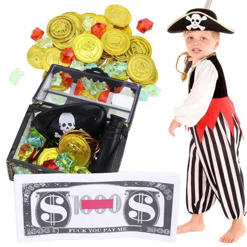 

Pirate Treasure Kit Pirate Gold Coins And Pirate Gems Pirate Toys Gold Coins And Pirate Gems Jewelry Playset For Party Favor 36