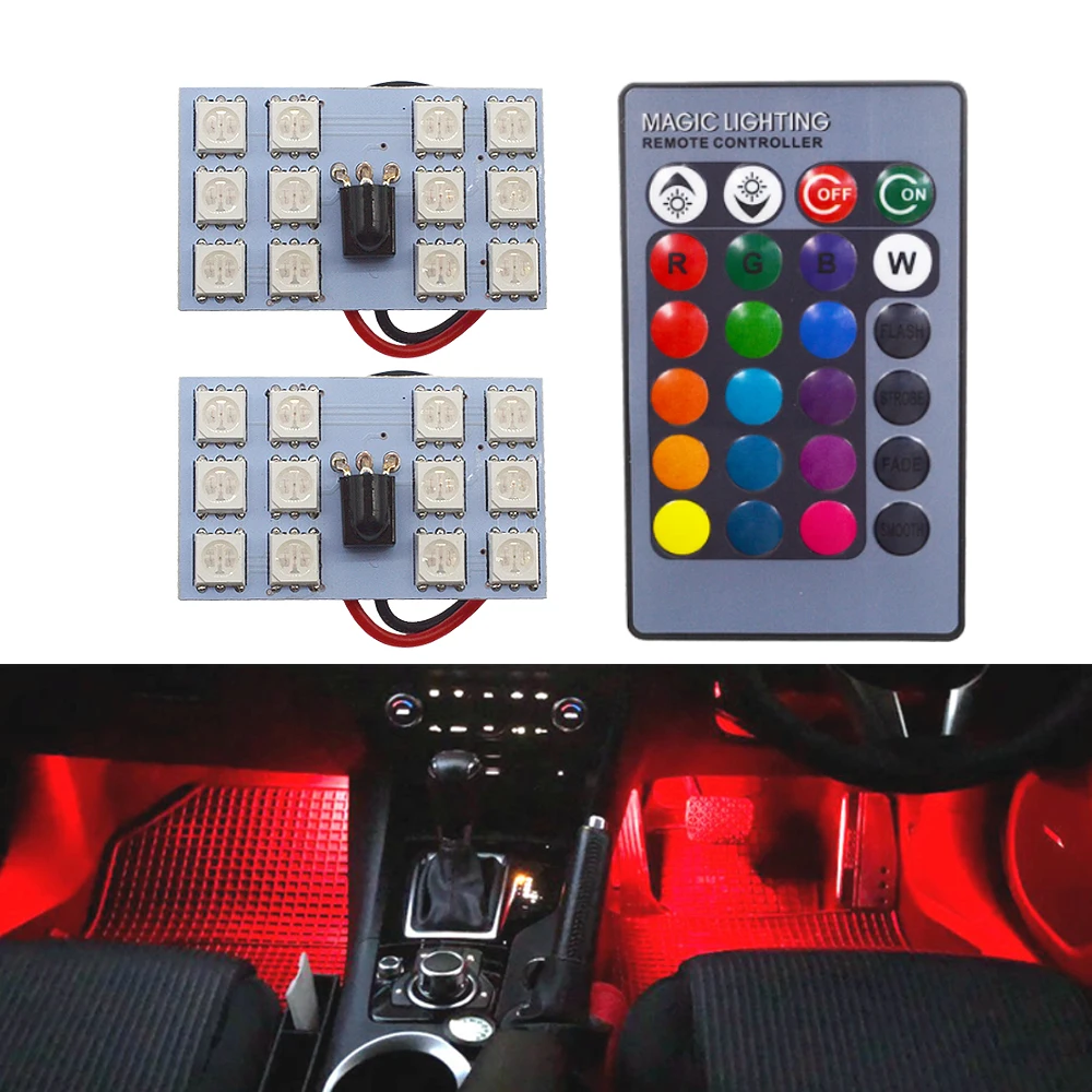 2 шт. T10 Автомобильный светодиодный RGB DC 12 В 5050 12SMD Авто пульт дистанционного