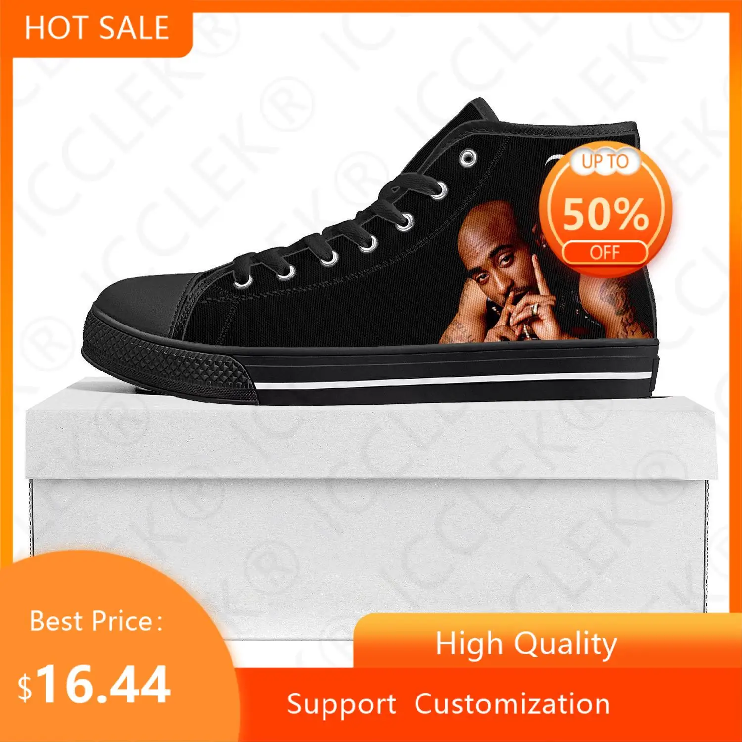 

Кроссовки мужские/женские парусиновые, высокие кеды в стиле хип-хоп, унисекс, под заказ, обувь для пар, Tupac Pop, черные