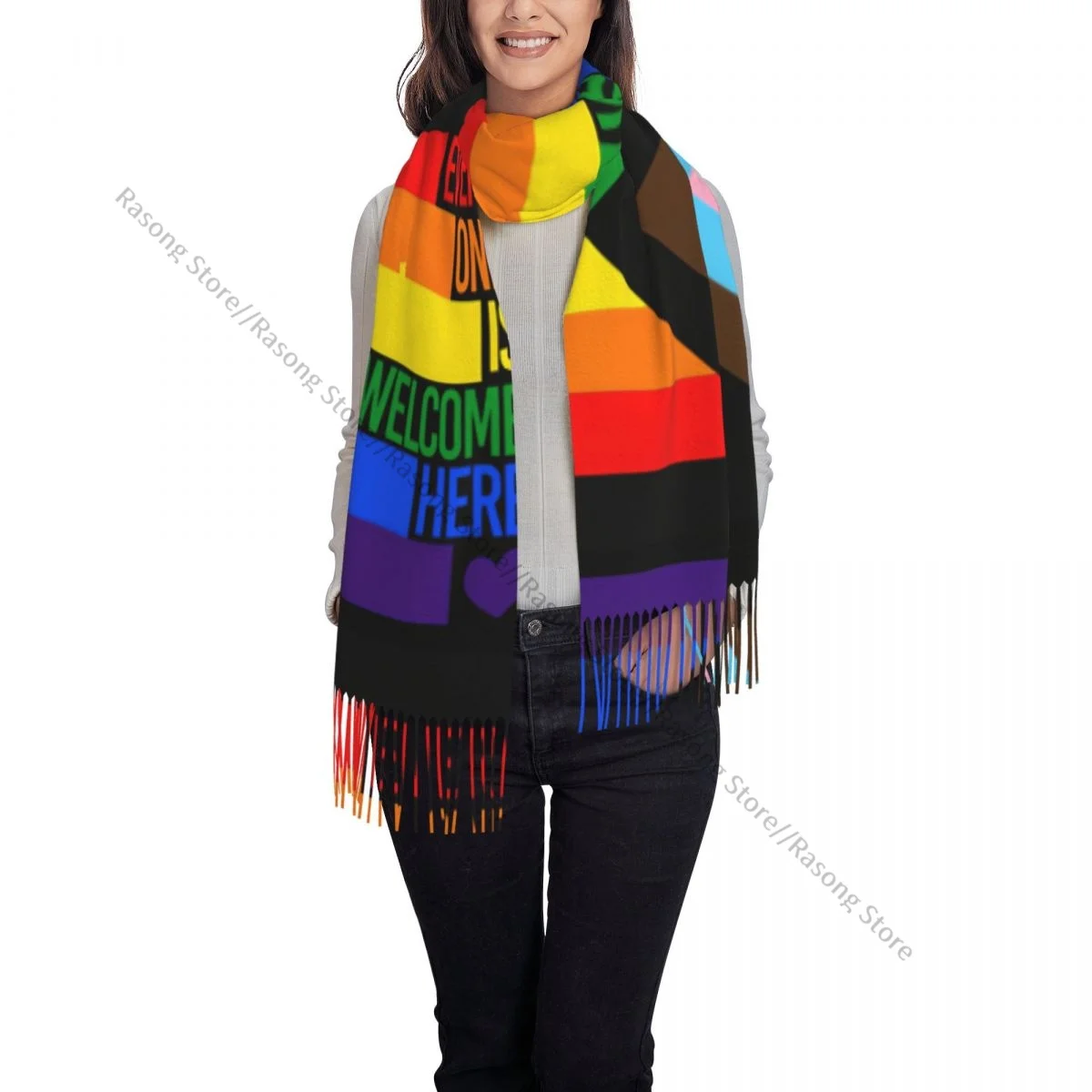 Шарф с кисточками большой размер 196*68 см зимняя теплая шаль из пашмины накидка