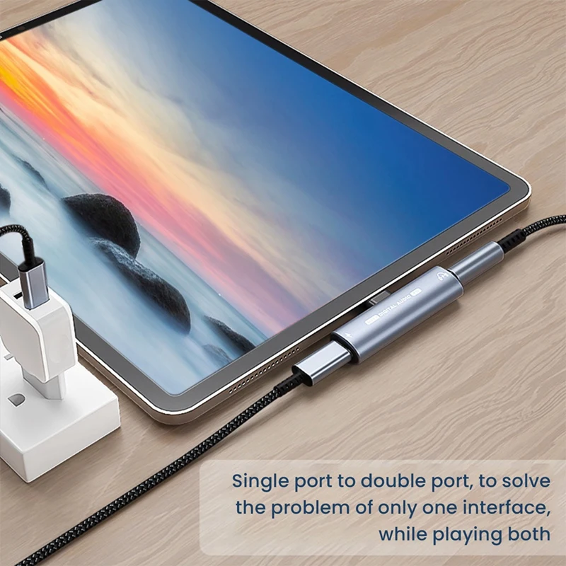Фото Адаптер для аурикуляров 2 en 1 USB tipo C a USB C/3,5 мм, конвертер аудио ЦАП 32 бит/384 кГц, декодификатор Digital PD2 №3