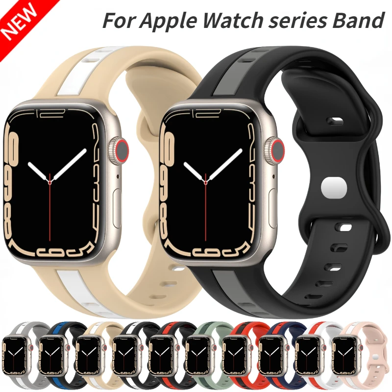 

Silicone Strap For Apple Watch Ultra 49mm 8 7 45mm 41mm Sports Two-color Bracelet Band iWatch 6 5 4 SE 44mm 40mm 42mm 38mm Belt