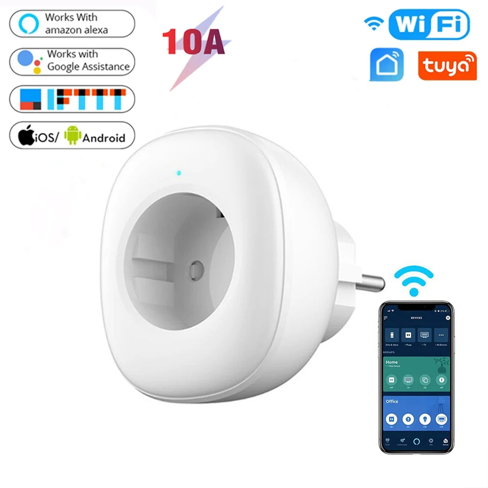 Купи Smart Plug WiFi Socket EU Plug 10A APP Remote Socket Smart Timer Plug Voice Control EU Home Fire Retardant PC Smart Power Socket за 709 рублей в магазине AliExpress