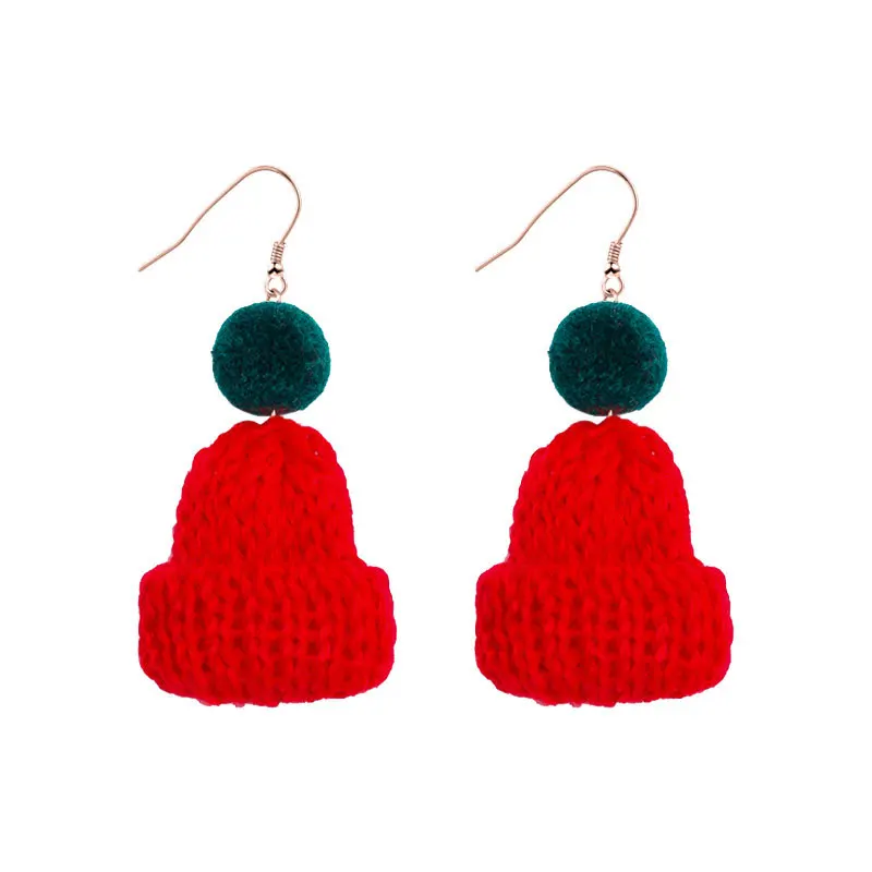 

Knitted Earrings Cute Funny Christmas Hats Hook Earrings Classic Winter Wool Ball Knitted Hat Earrings Women Girl Festival Party