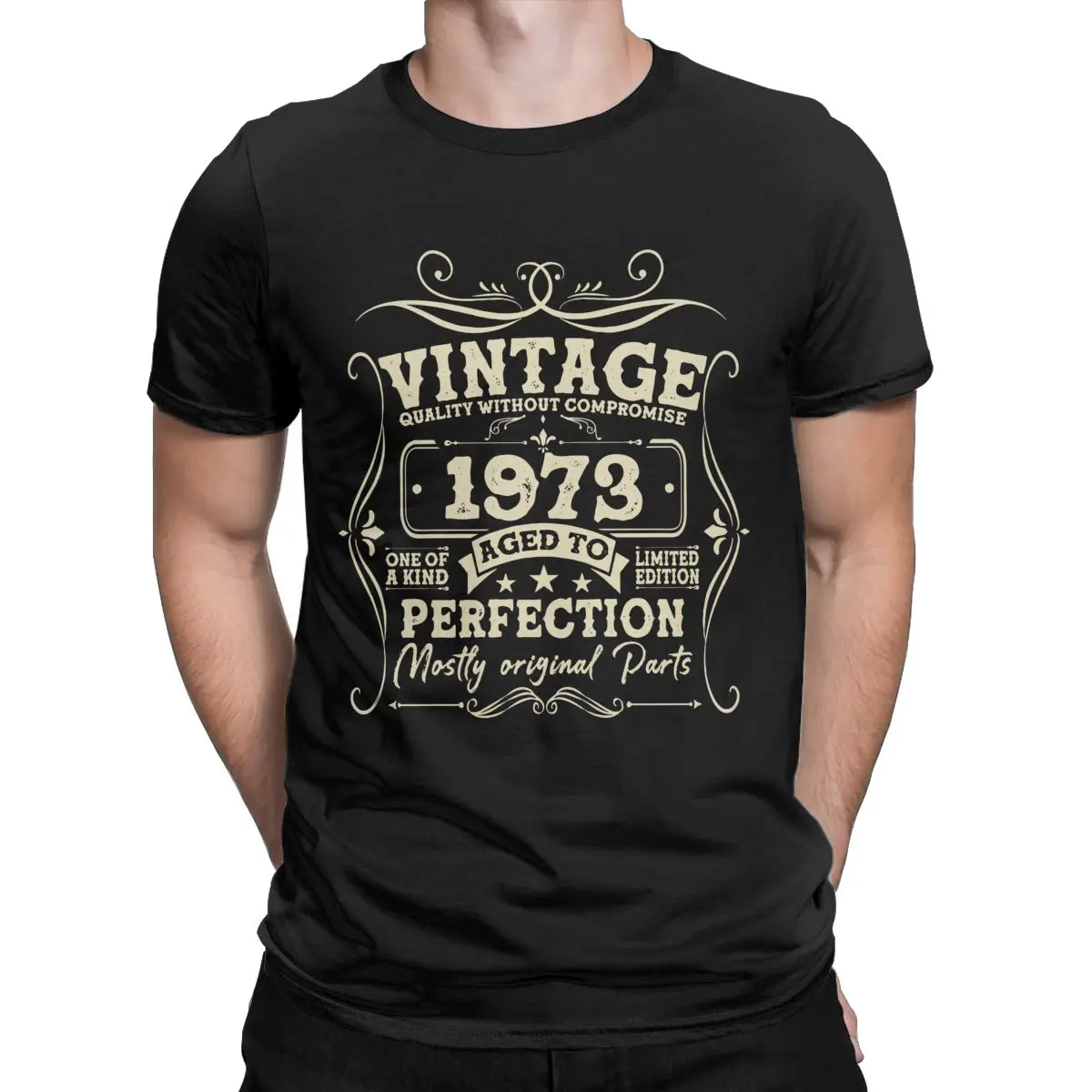 

Vintage 1973 Aged To Perfection 50th Birthday Gift t shirt for men Cotton Tee Round Collar Short Sleeve T Shirts Plus Size Tops