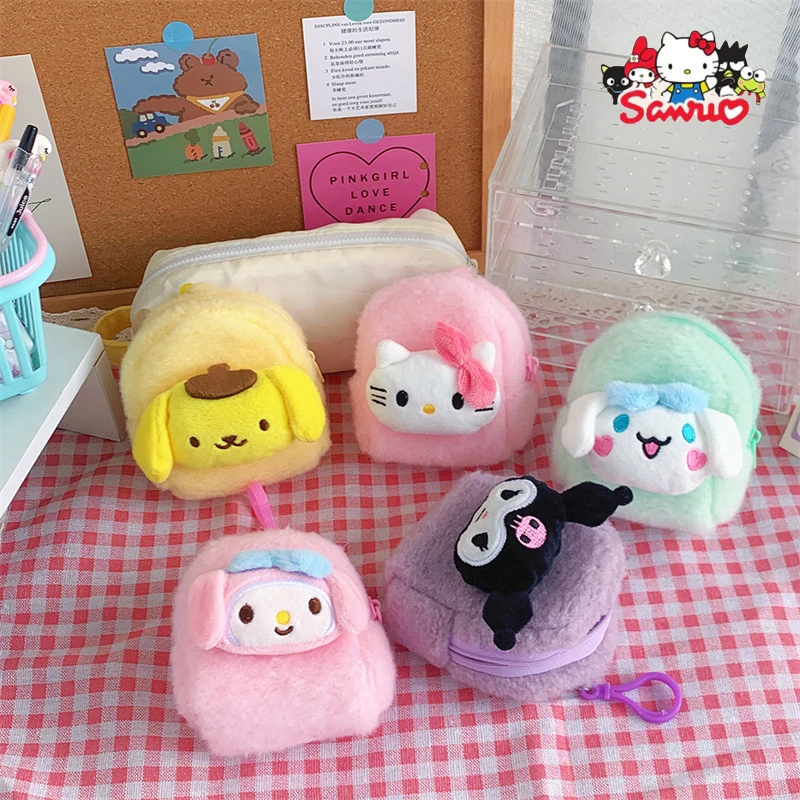 

Sanrio милый плюшевый Кошелек для монет Kawaii Hello kitty Kuromi Melody Cinnamoroll брелок гарнитура помада кошелек сумка для хранения Рождественский подарок
