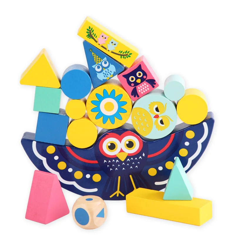 

New Baby Montessori Wooden Animal Balance Blocks Board Games Toy Educational Toys Children Stacking High Blocks Constructor