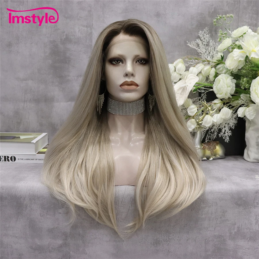 

Imstyle синтетический кружевной передний парик светлый кружевной парик длинные прямые волосы парик Термостойкое синтетическое волокно для еж...