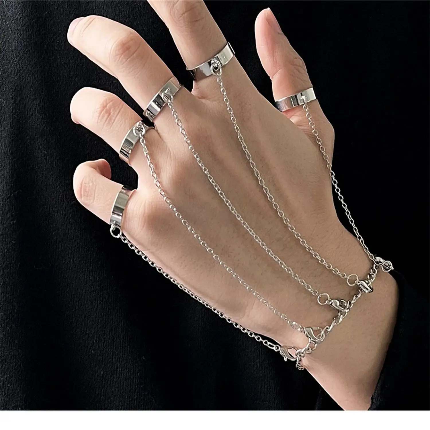 

Punk Bracelet for Men Ring Geometric Wrist Chain Charm Set for Women Couple Fashion Jewelry Bangle Gifts