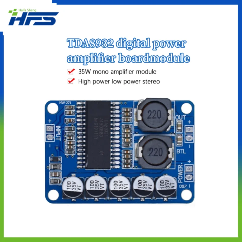 

Digital Power Amplifier Board, Mono Amplifier Module, High Power Consumption, 35W, TDA8932