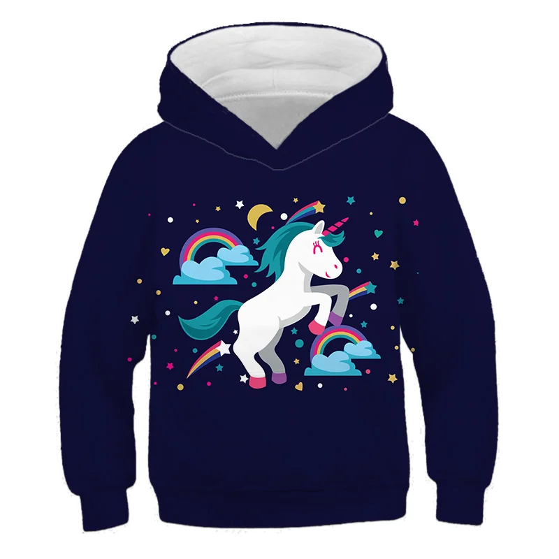 

Cartoon anime unicorn 3D printing 4-14 years old children's hoodie boys and girls autumn casual sports sweater