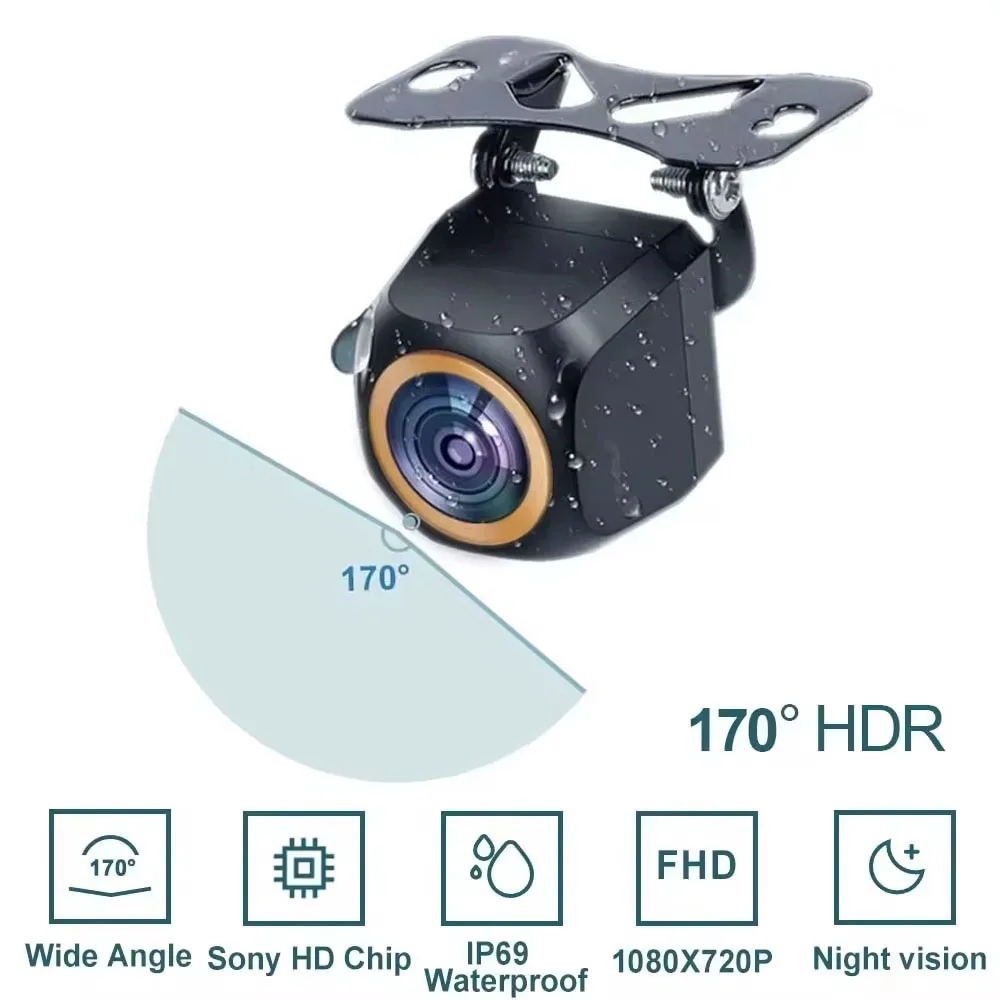 

Передняя камера AHD 1920x1080P Автомобильная камера заднего вида 200 ° Золотая линза «рыбий глаз» Full HD с ночным видением, задняя часть автомобиля, реверс автомобиля