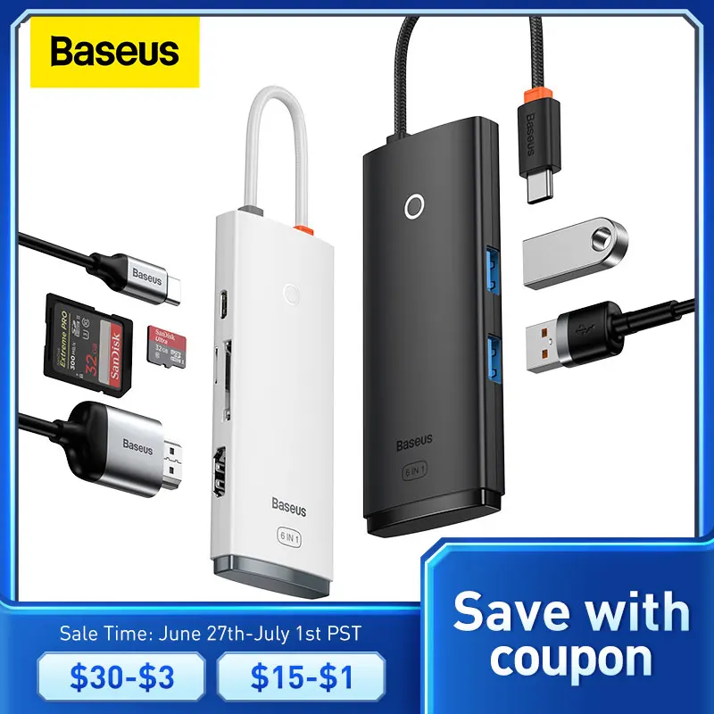 

Baseus USB Type C HUB to HDMI-compatible USB 3.0 Adapter 6 in 1 Type C HUB Dock for MacBook Pro Air USB C Splitter