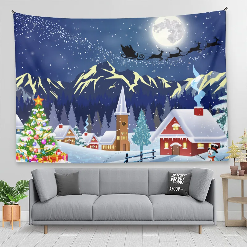 Winter Snow Forest Tapestry Landscape Mountain Large Fabric Wall Tapestry Aesthetics Home Bedroom Christmas Decoration Snowman