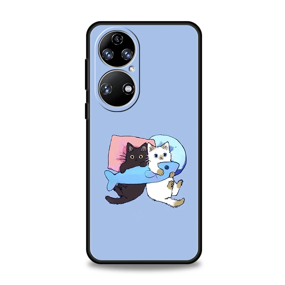 unny Cat Phone Case For Huawei P50 P40 P30 P20 Pro P50 P40 P30 P20 Lite E P Smart Z Y6 Y7 Y7A Y9 Y6P Y9S 2019 Shell Fundas Coque