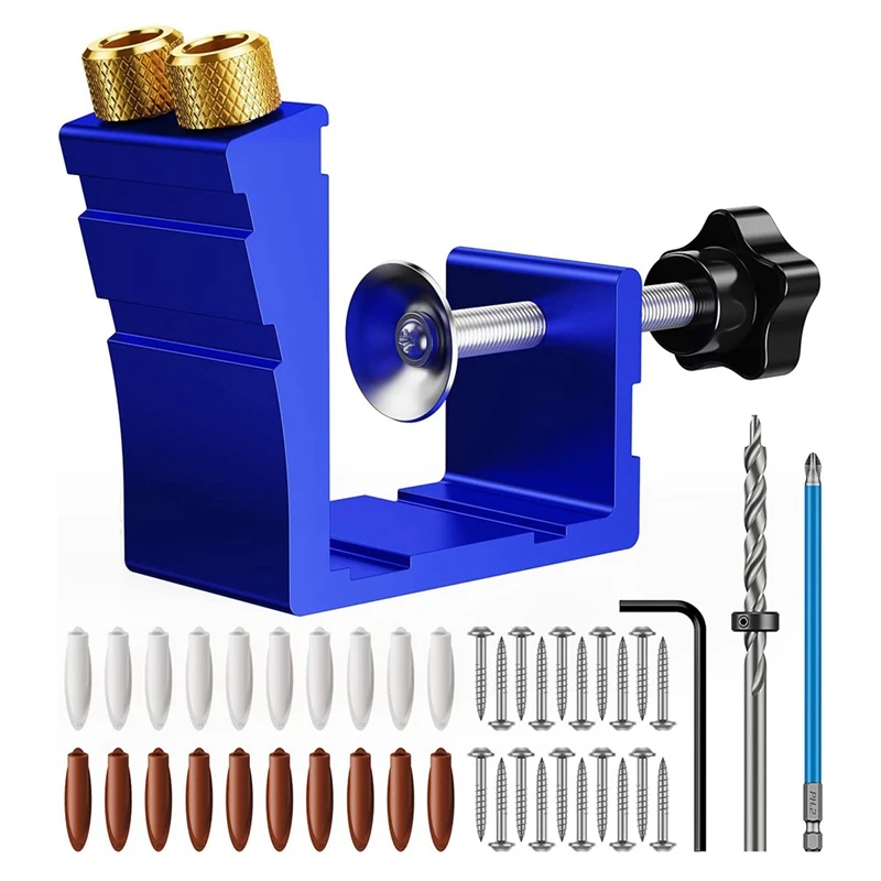 

1 Set Pocket Screw Jig Pocket Hole Drill Guide Jig Set For 15° Angled Holes, For Woodworking Angle Drilling Holes A