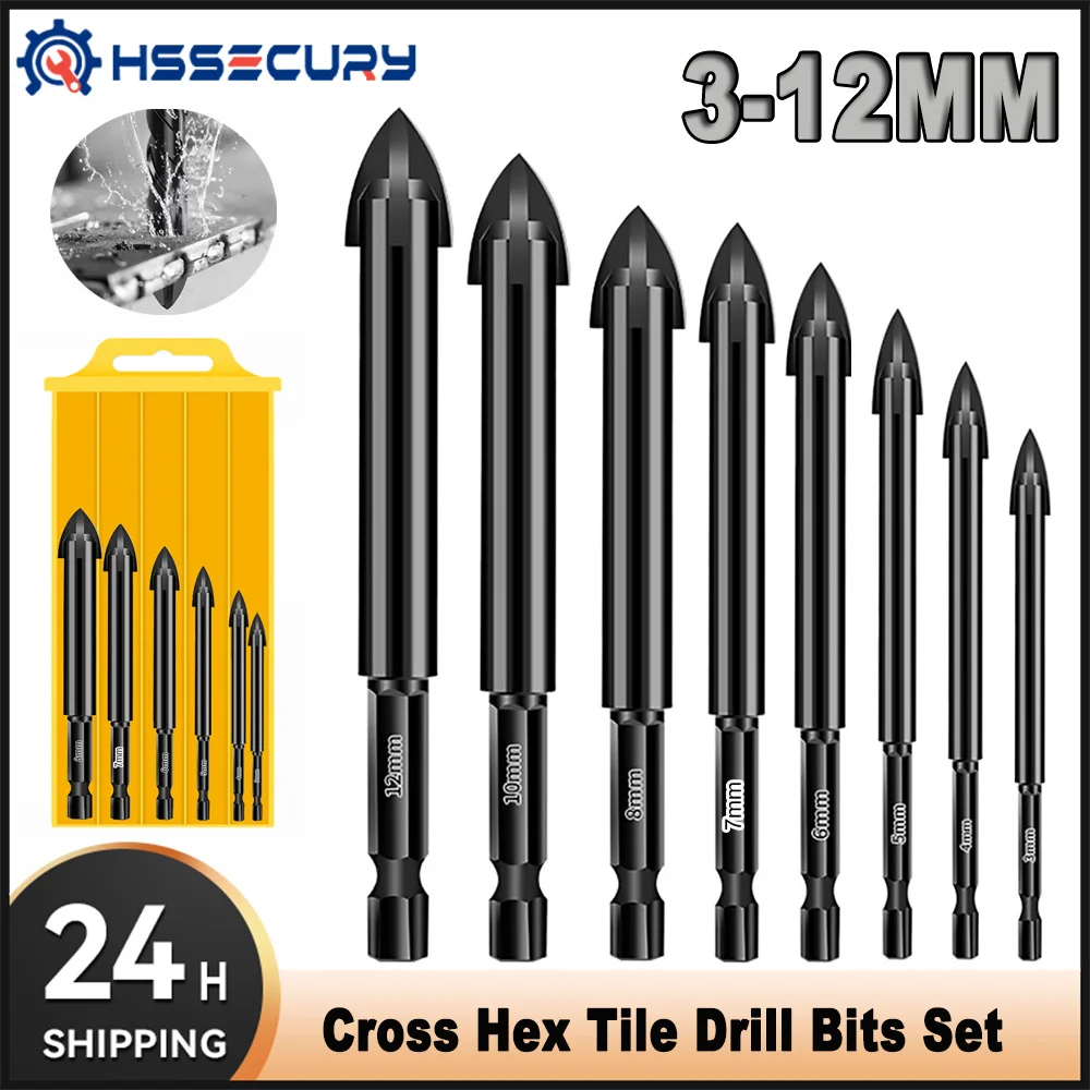 

3-12mm Cross Hex Tile Drill Bits Set Glass Ceramic Concrete Drilling Tools Multifunctional Hard Alloy Drill Bit Tip Boxed Kit