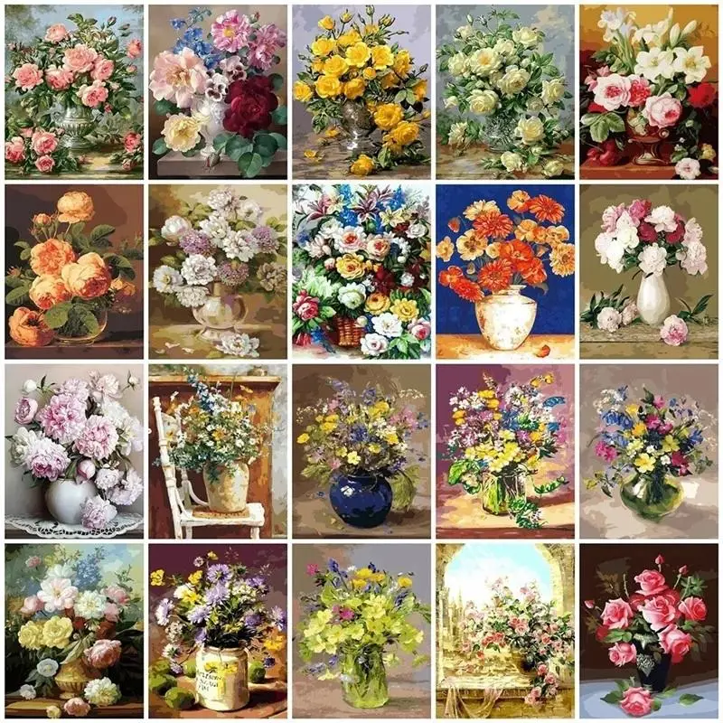 

Full Square Drill Diamond Embroidery Flower In Vase Diamond Painting Cross Stitch Flowers Rhinestone Picture Retro Wall Art Gift