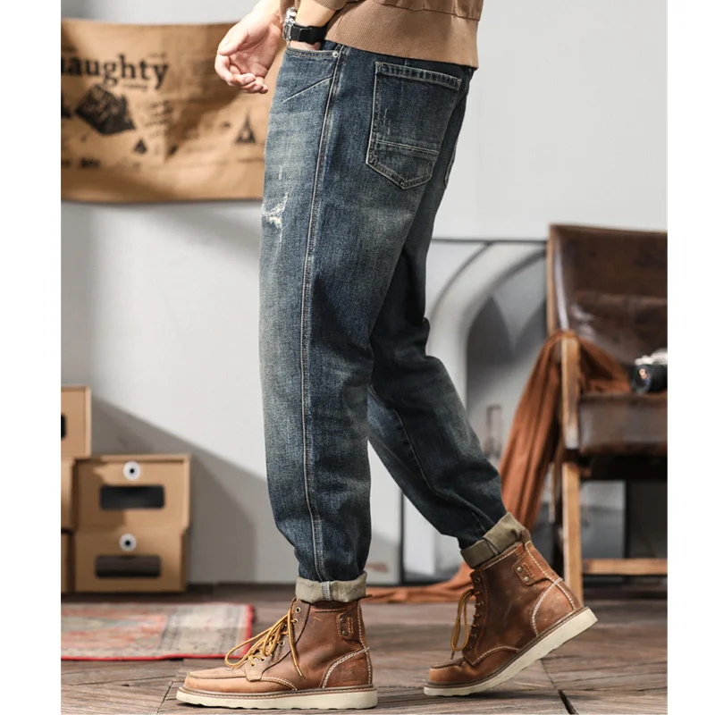 Men Clothing Autumn and Winter New Straight Loose Cylinder Jeans Vintage Chaopai Comfortable Blue Large Harun Trousers Female