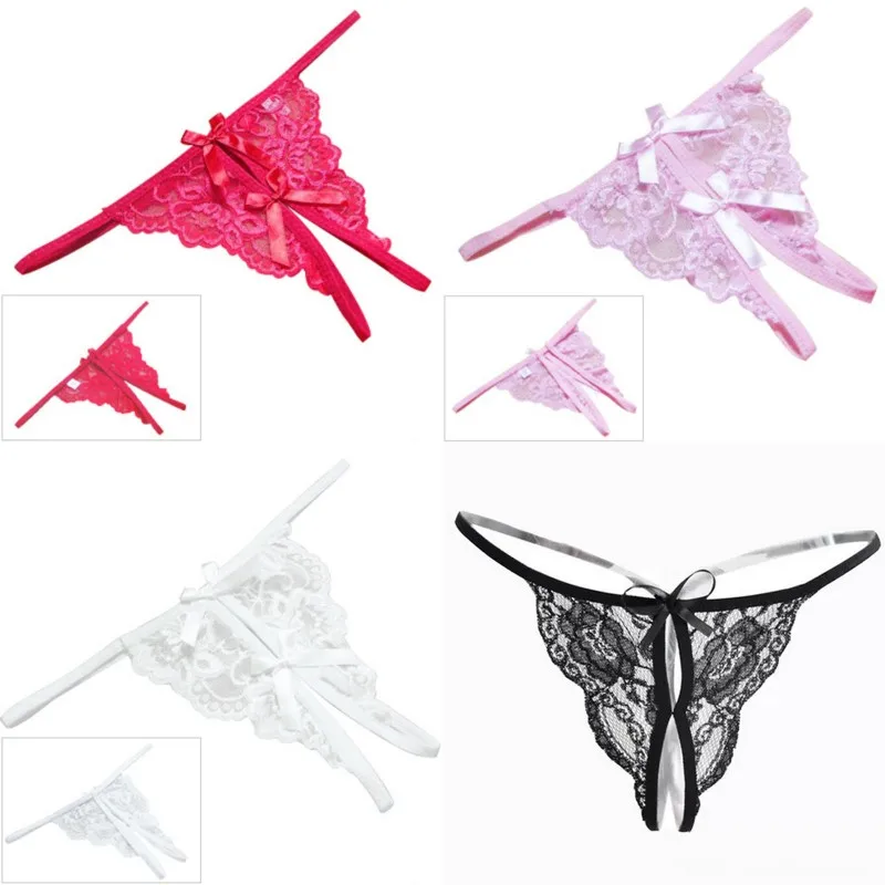 

Poblador Sexy Lingerie Women's Panties Crotch Opening Transparent G-strings Thongs Solid Bowknot Underwear for Women Lace Pantys