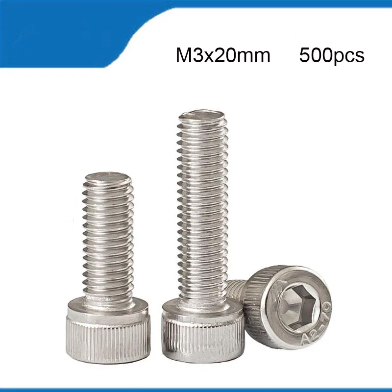 

Free Shipping 500pcs M3x20mm A2-70 304 Stainless Steel Allen Hexagon Hex Socket Cap Head Screw Bolt Metric Allen M3 Screws Bolts